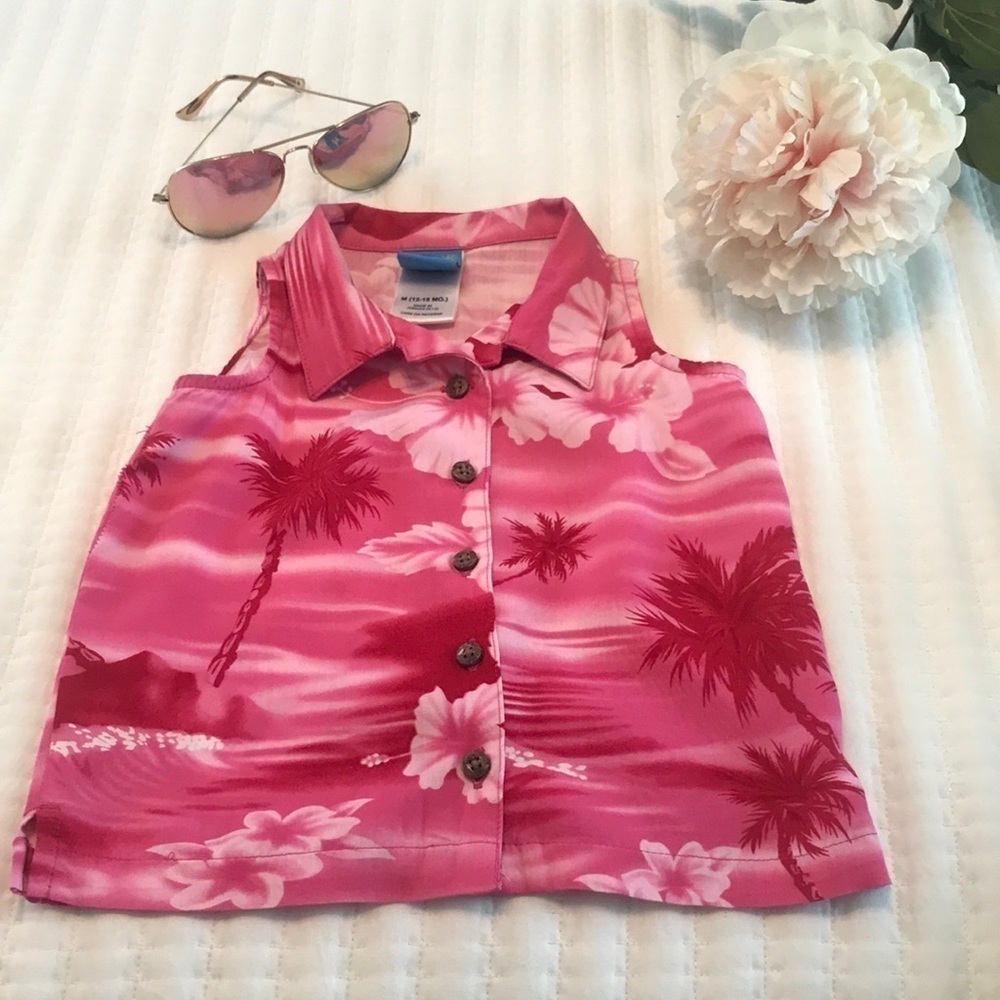 Little Big Dogs Hawaiian Button Down Shirt Size M (12-18 months)